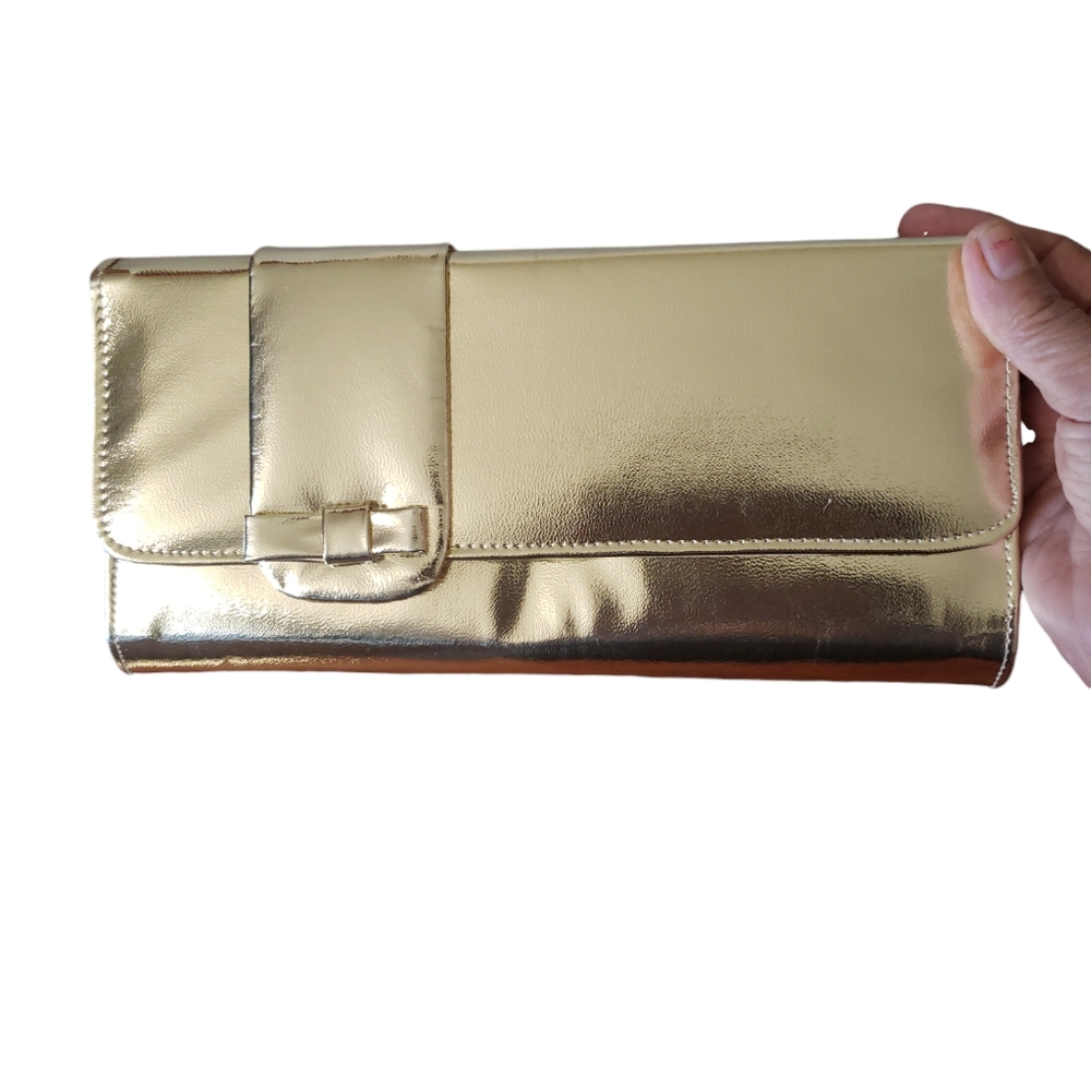 Shaqee Hollywood Clutch Womens Gold Metalic Pouch Evening Bag Small.